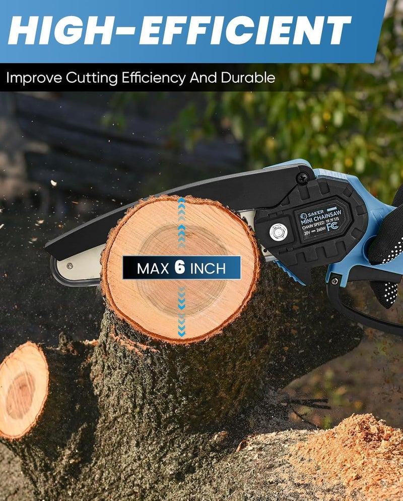 Saker Mini Chainsaw|6 Inch Chainsaws[2025 Upgraded]|Mini Cordless Electric Chain Saw|Small Handheld Portable Chain Saws Battery Powered Saw for Tree Trimmer and Garden,Valentine's Day Gifts - Image 2
